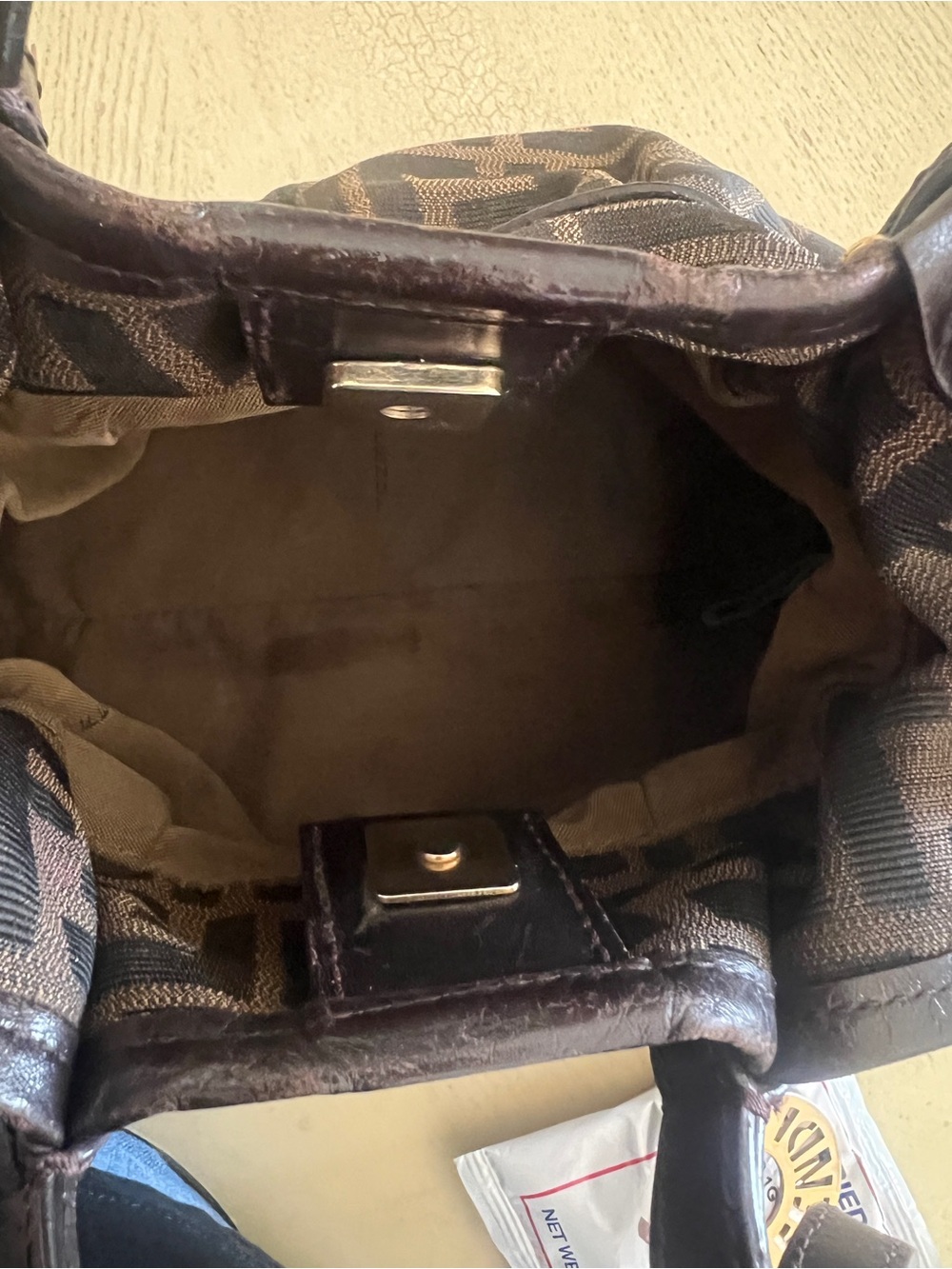 Fendi Brown and Black FF Monogram Pleated Shoulder Bag mini with Gold Charm - Picture 8 of 10